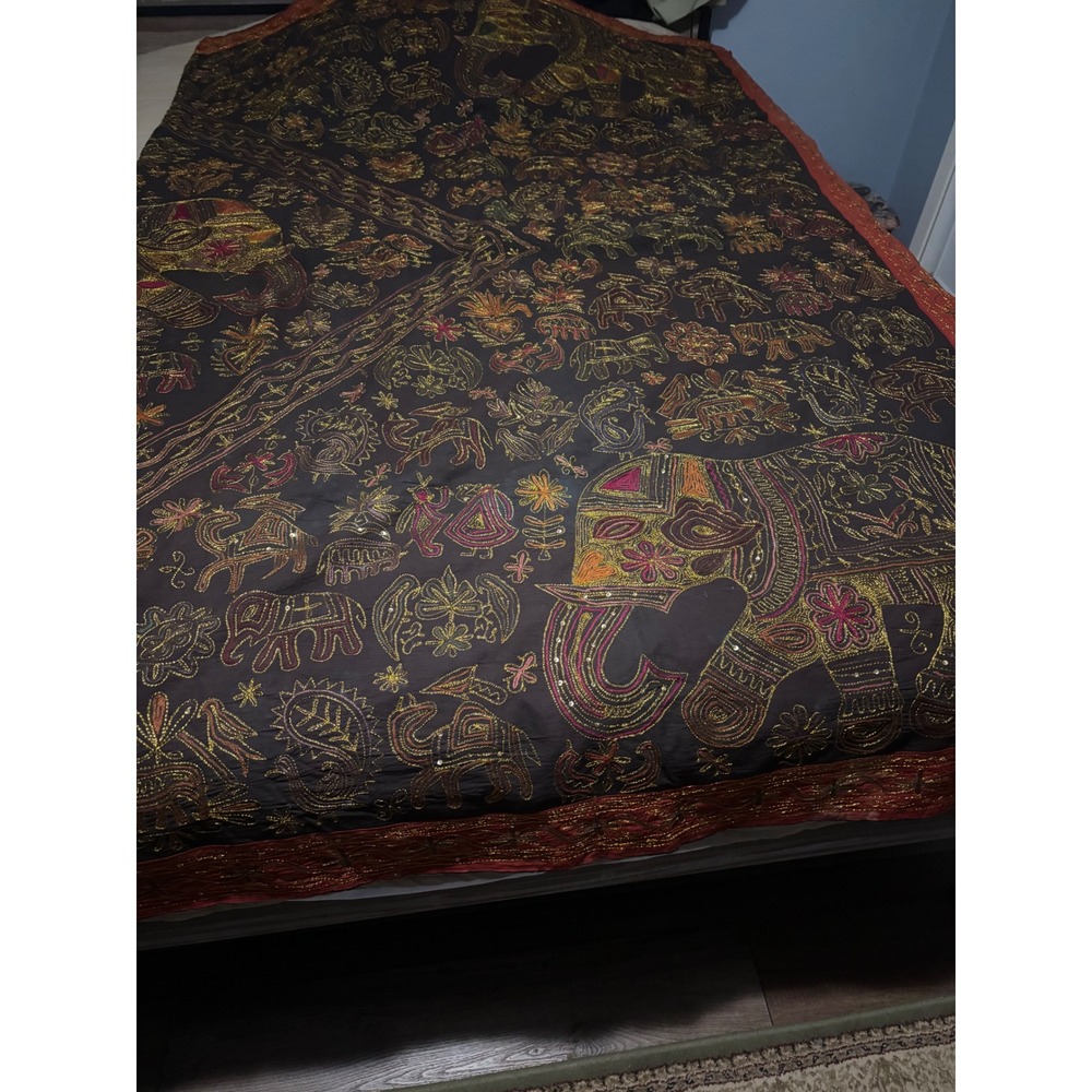 King Embroidered Elephant Bedspread